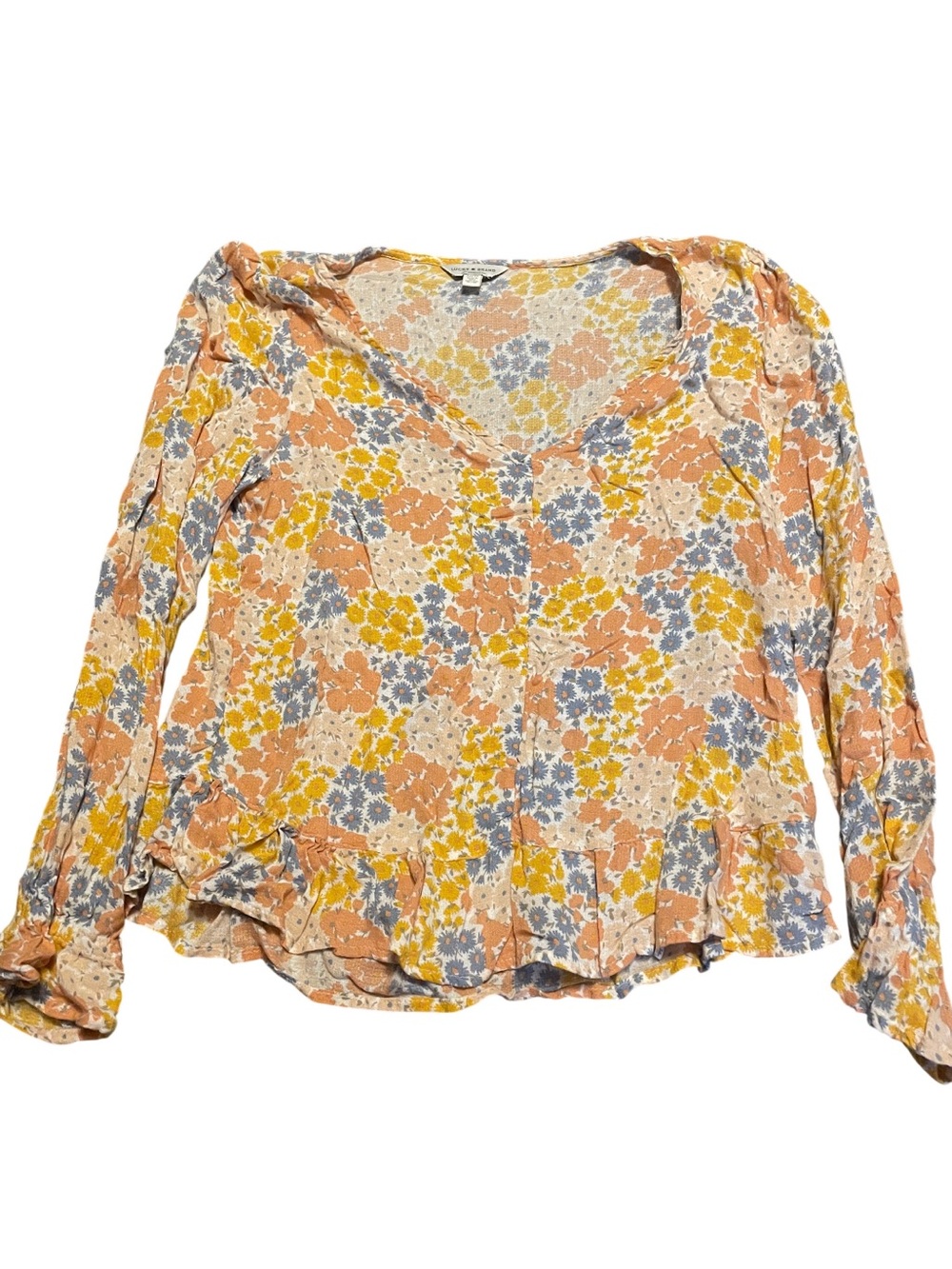 Lucky Brand Peach Multi Floral Peasant Blouse
